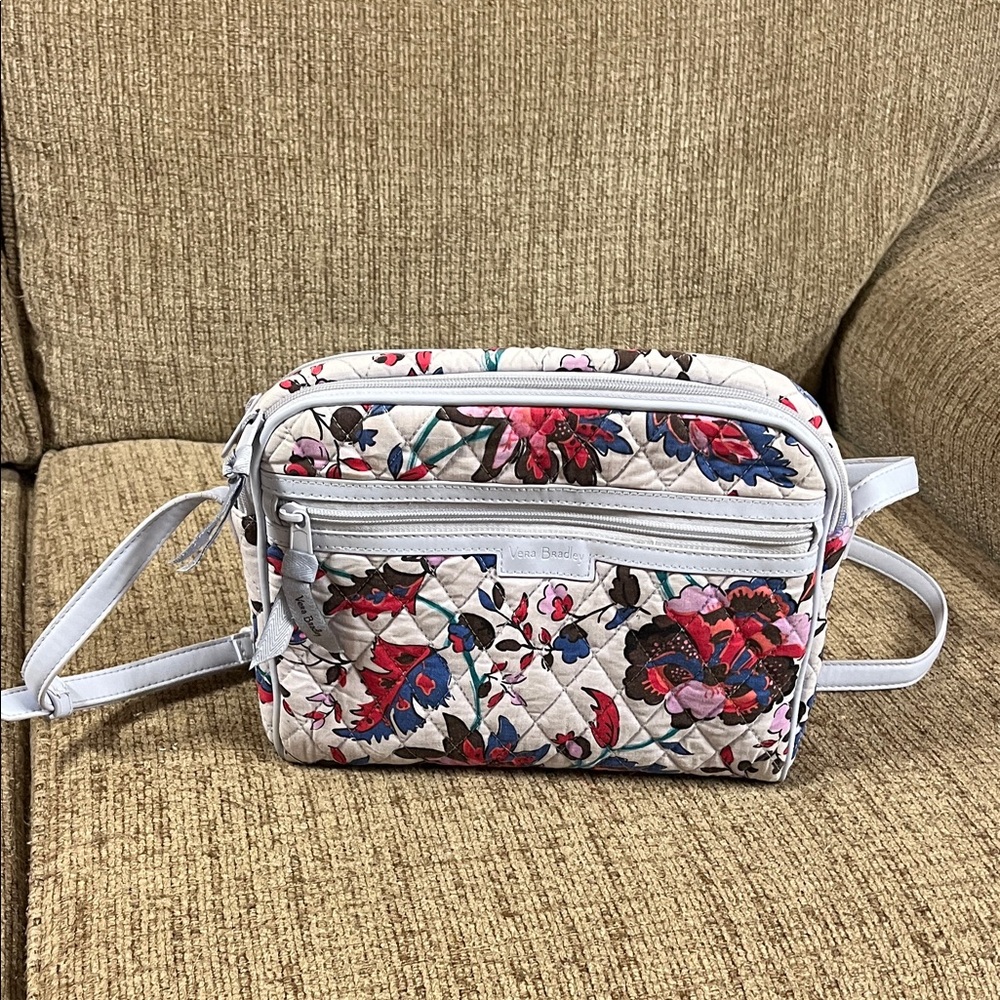 Vera Bradley Gray Floral Quilted Crossbody Bag